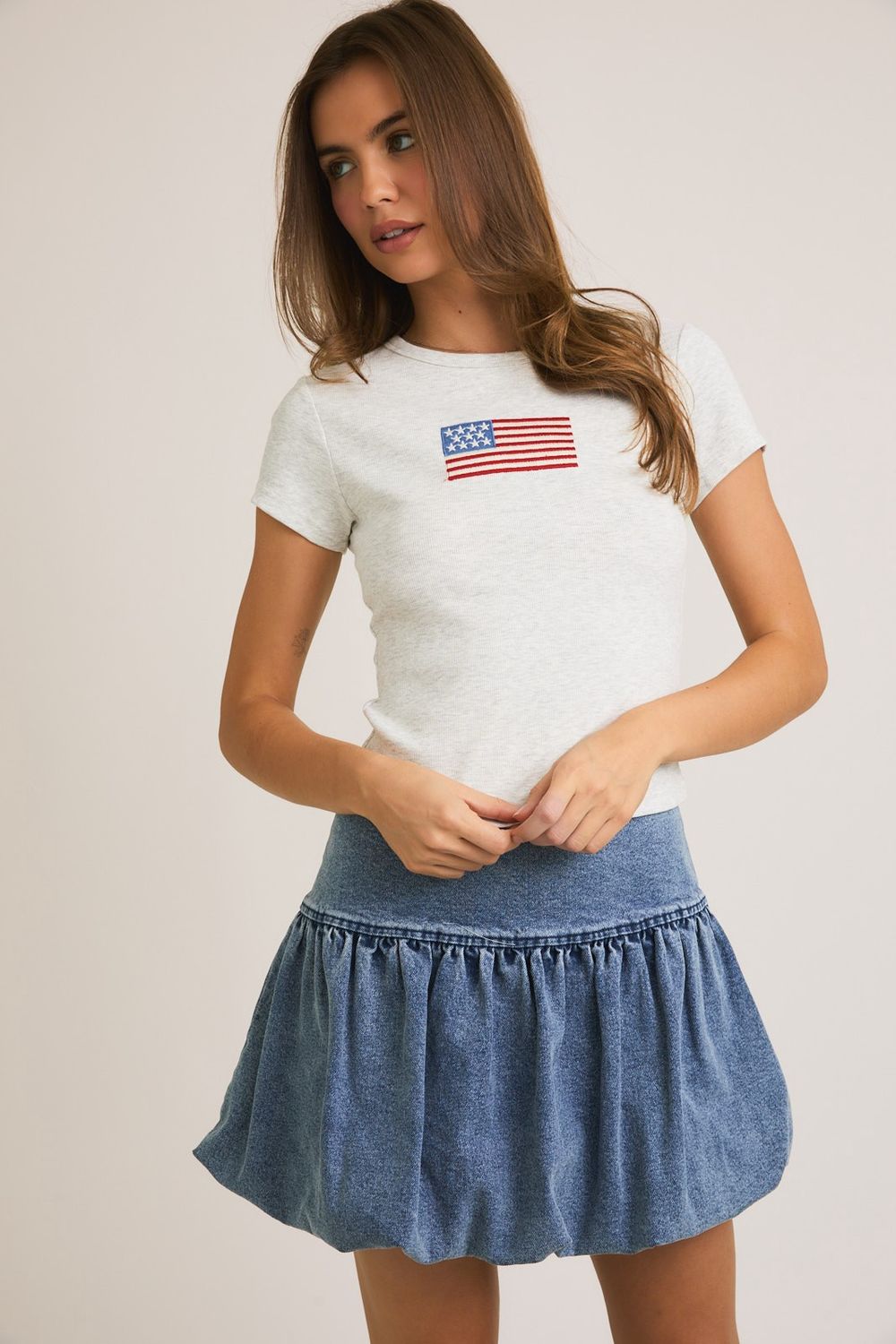 AMERICAN DREAM SS TEE, COLOR: MELANGE, Size: XSMALL
