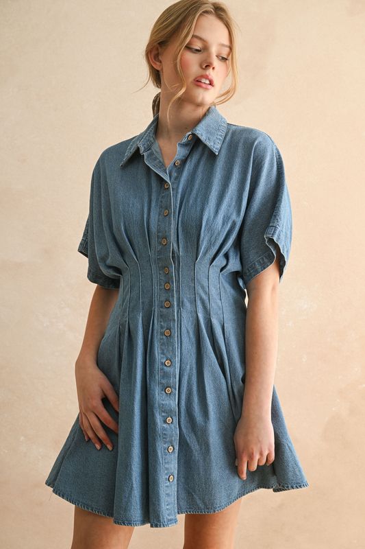 CHAMBRAY DENIM BUTTON DRESS