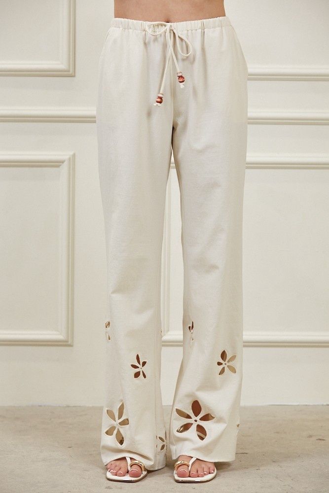 SANTORINI BLOOM PANTS, COLOR: NATURAL, Size: SMALL