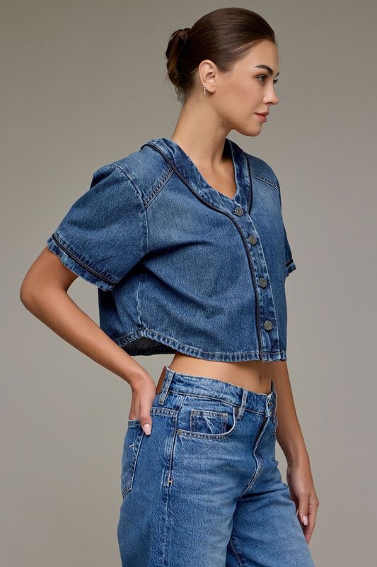DIAMOND CROPPED DENIM TOP