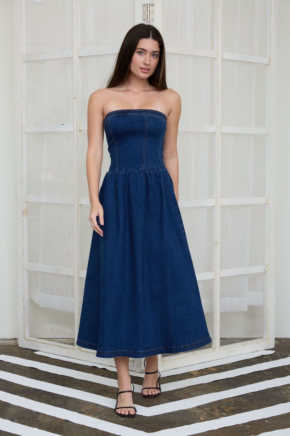 Charlie's girl strapless denim midi dress
