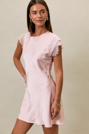 Charlette Satin Lace Trim Mini Dress