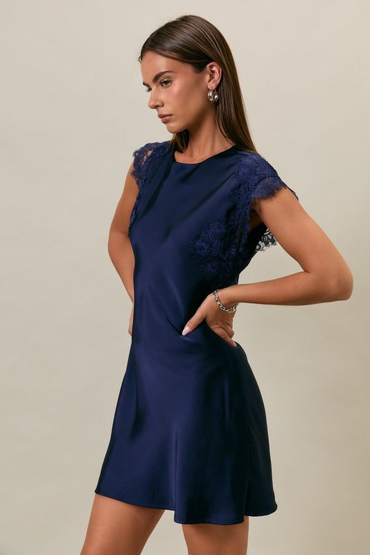 Charlette Satin Lace Trim Mini Dress