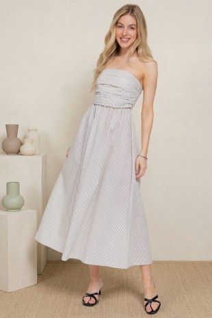Nantucket Striped Strapless Midi