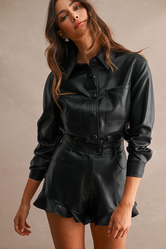 Sydney vegan leather button romper
