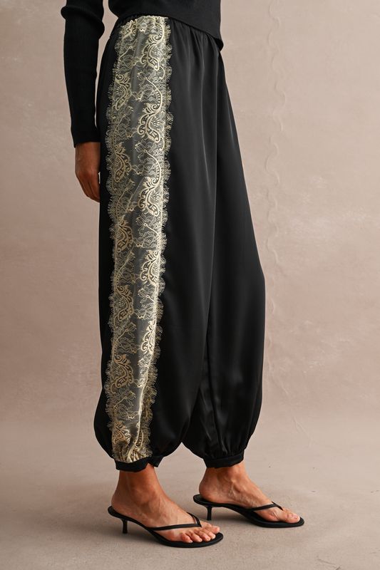 Fallon lace trim satin balloon pants