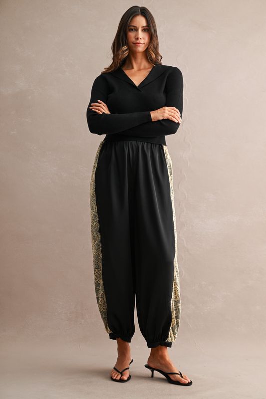 Fallon lace trim satin balloon pants