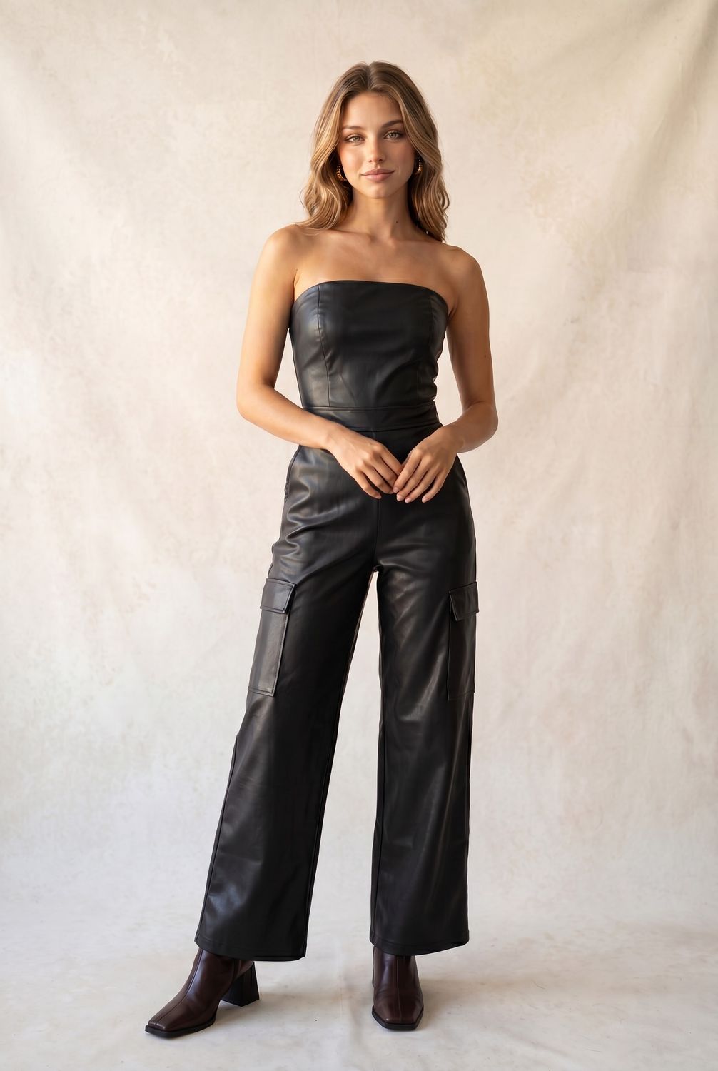 Ailany tube vegan leather wide jumpsuit
