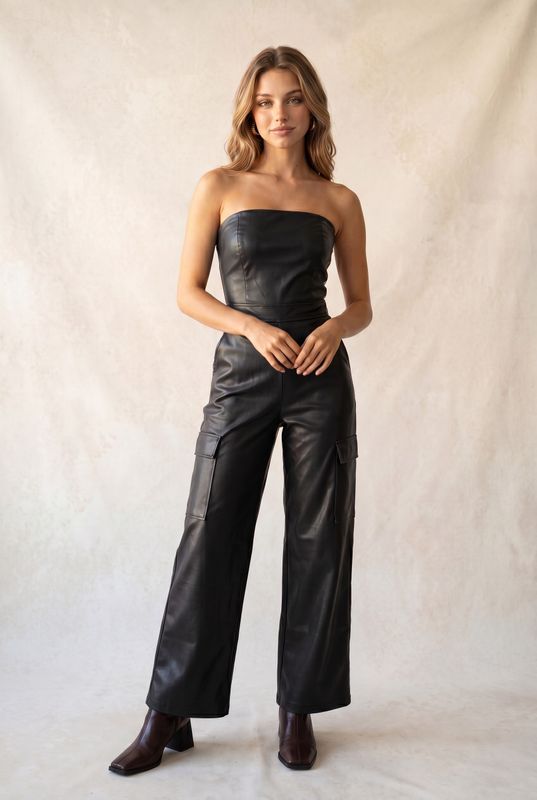Ailany tube vegan leather wide jumpsuit