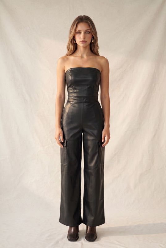 Ailany tube vegan leather wide jumpsuit