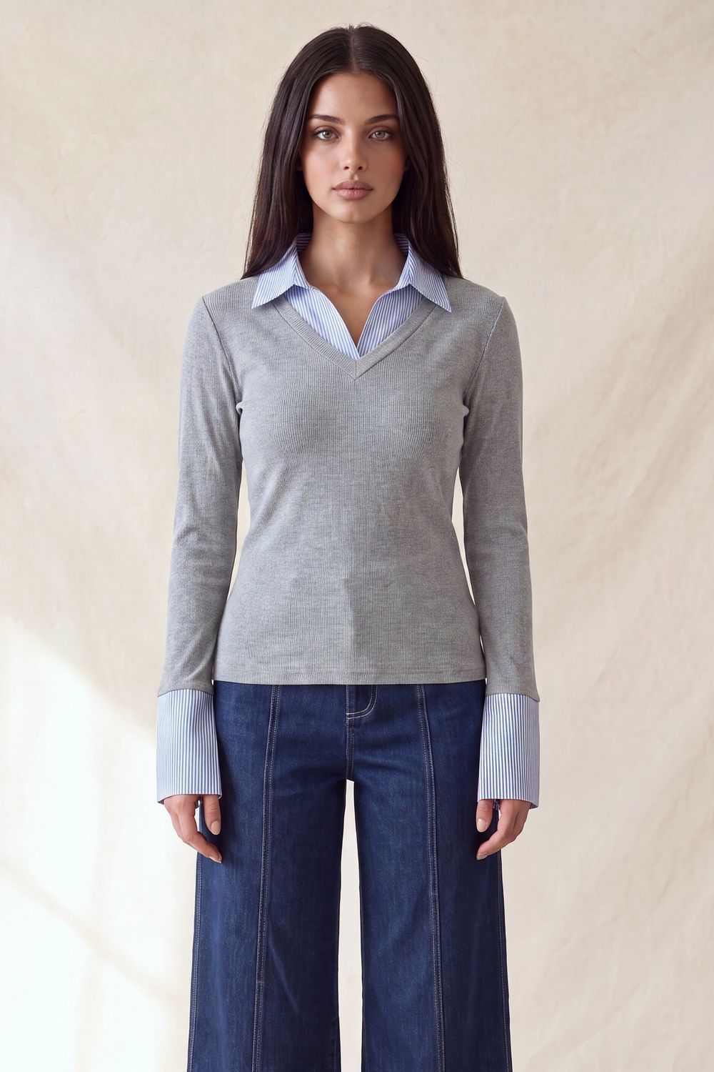 Mckenzie collar contrast knit top