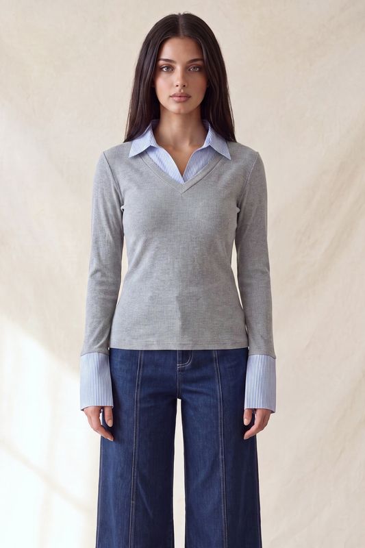 Mckenzie collar contrast knit top