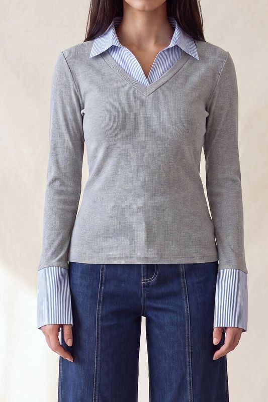 Mckenzie collar contrast knit top