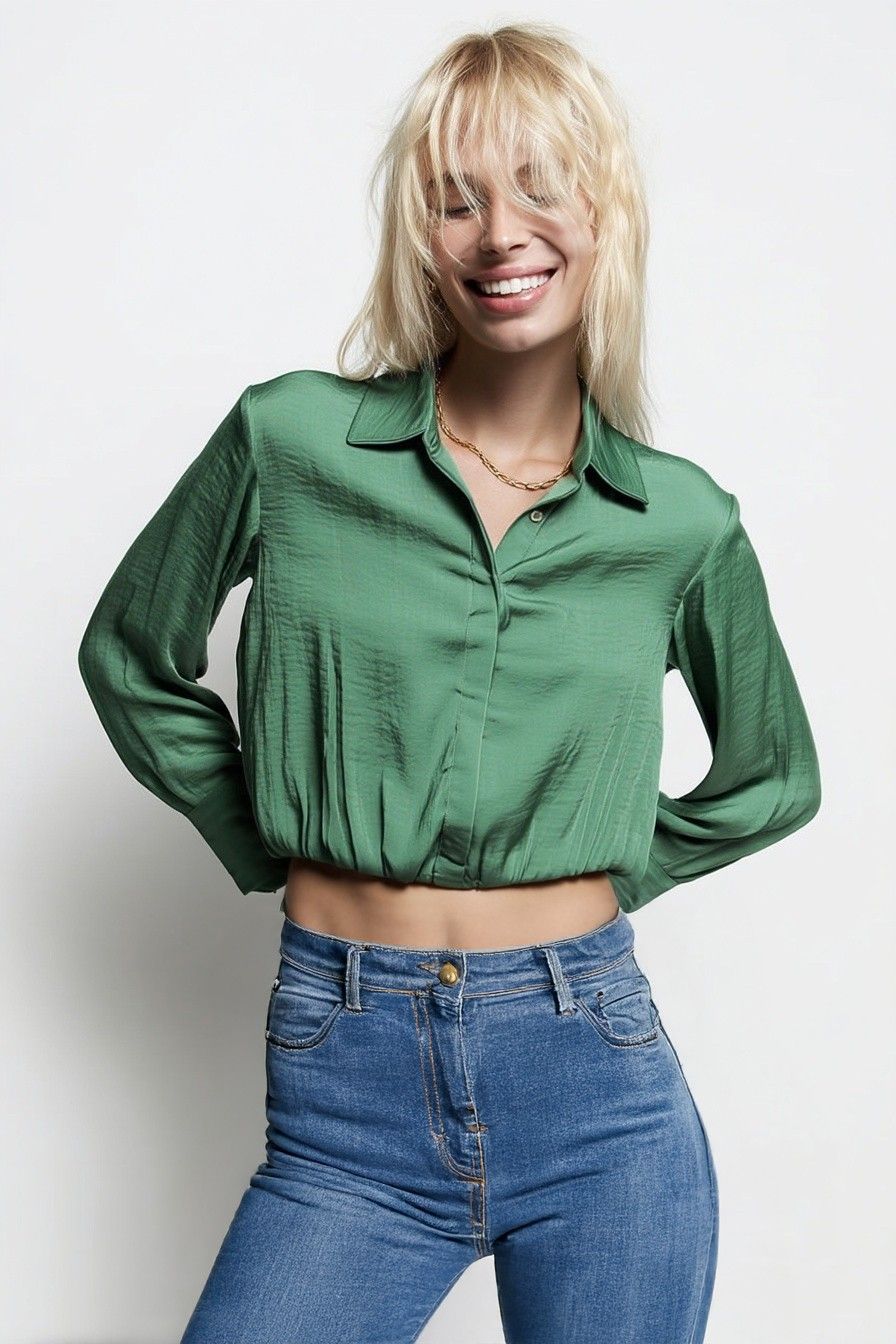 Emmi Button Down Top with Elastic Hem
