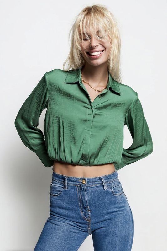 Emmi Button Down Top with Elastic Hem
