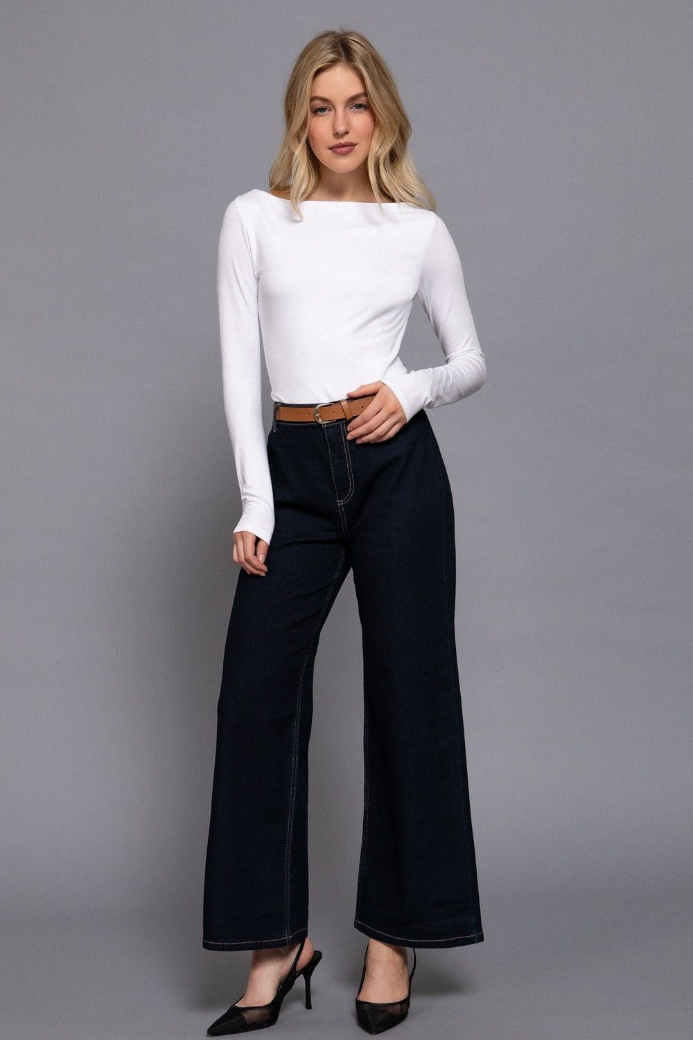 Griffin Belted Relax Leg Stretch Denim Pant