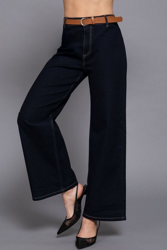 Griffin Belted Relax Leg Stretch Denim Pant