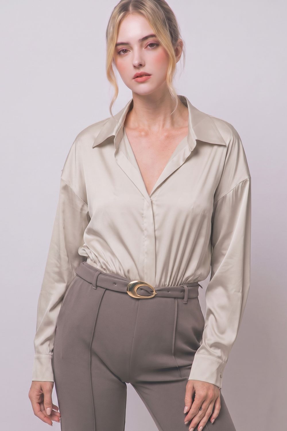 Syrus silky boyfriend shirt bodysuit