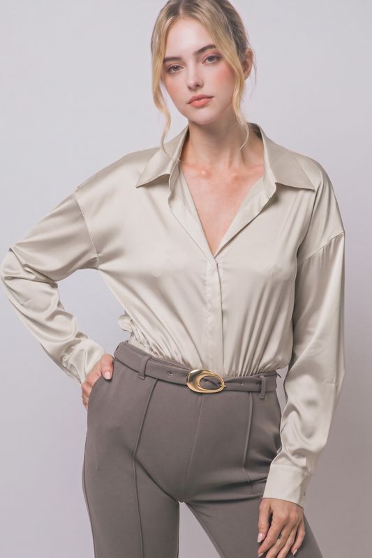 Syrus silky boyfriend shirt bodysuit