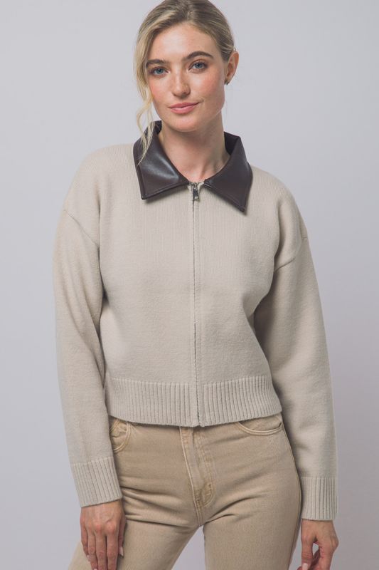 Simkhai leather collar zipup cardigan