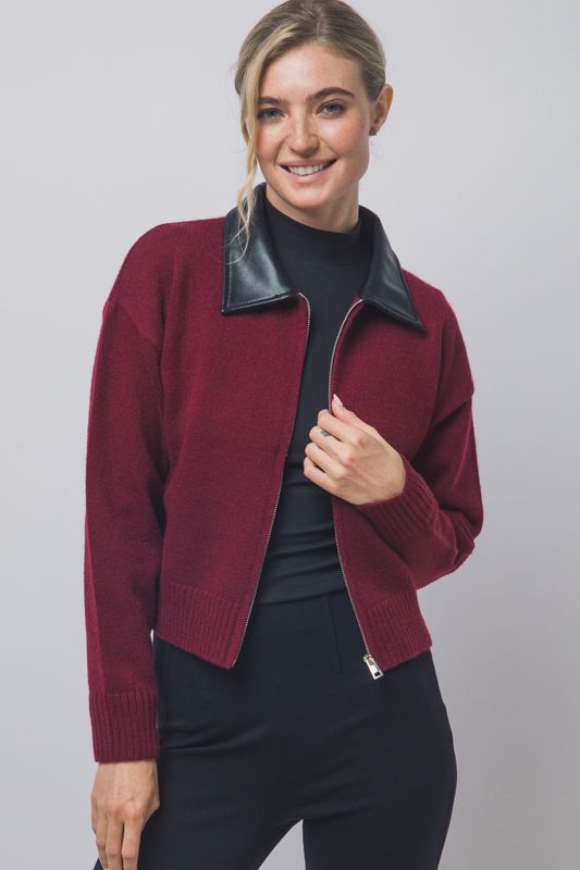 Simkhai leather collar zipup cardigan