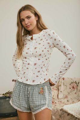 Feena Floral Snap Front Waffle Top