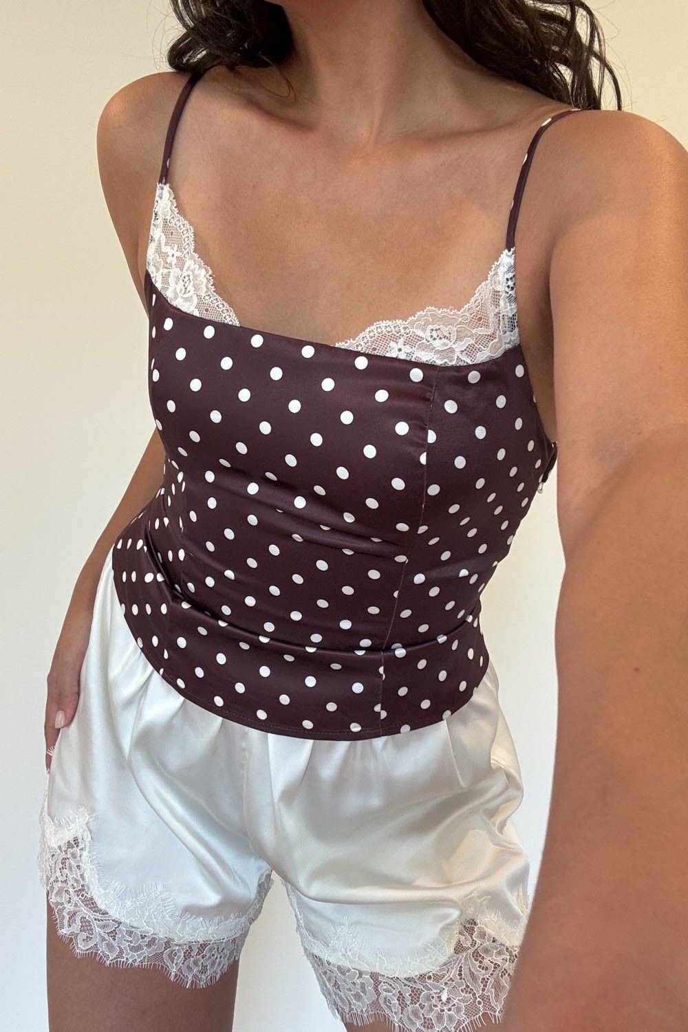 Polka Satin Lace Trim Corset Top