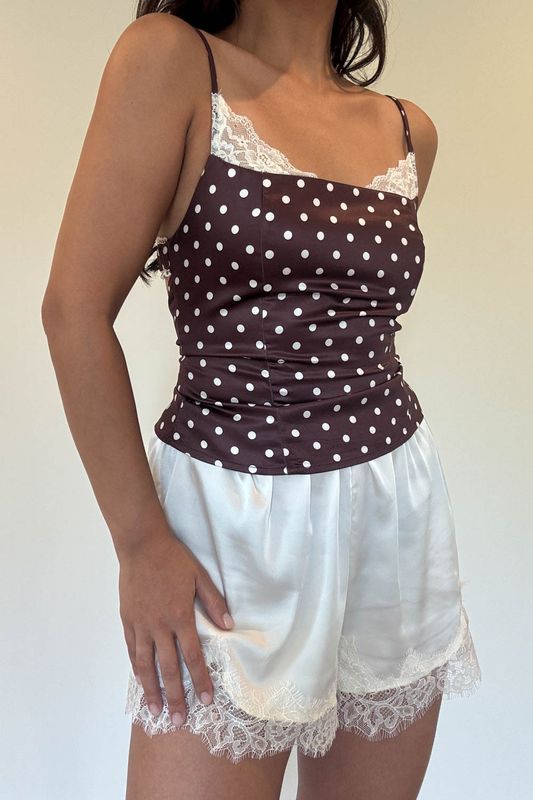 Polka Satin Lace Trim Corset Top