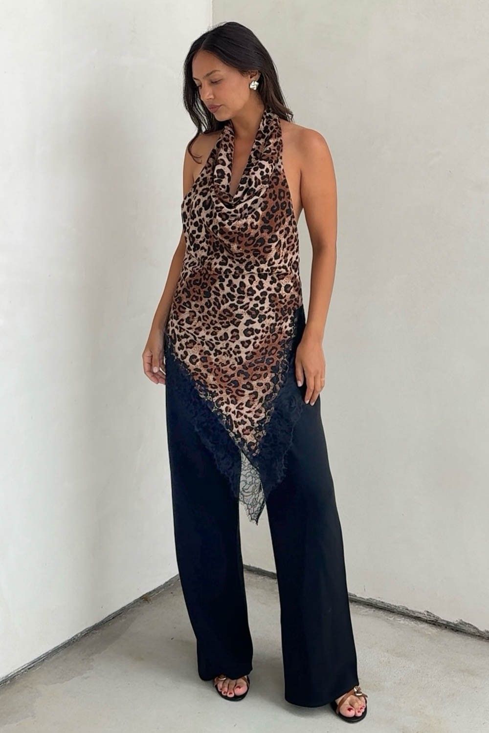 Lua Asymmetrical Leopard Print Halter Top