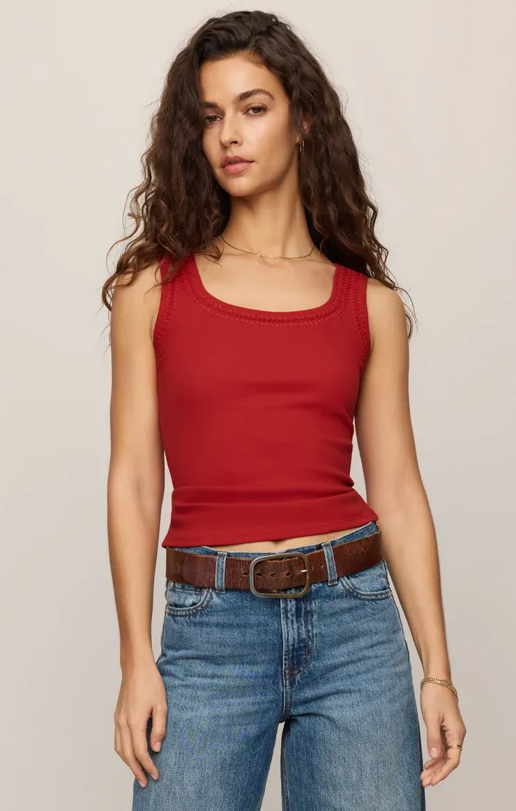 Larkin Whipstitch Tank, Colour: CHILI, Size: XSMALL