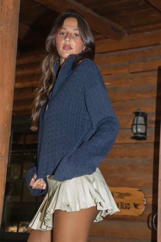 Frankie Half Zip Cable Knit Sweater