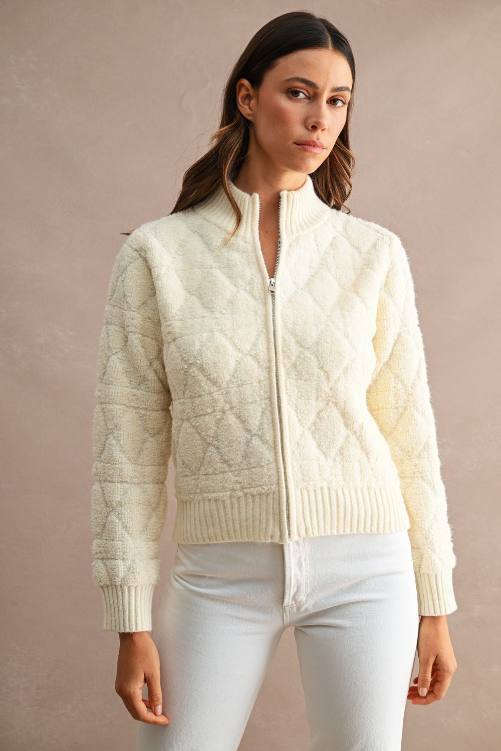 Lia diamond texture zipup knit jacket