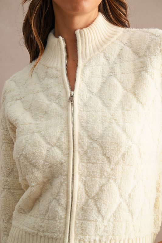 Lia Diamond Texture Zip-Up Knit Jacket