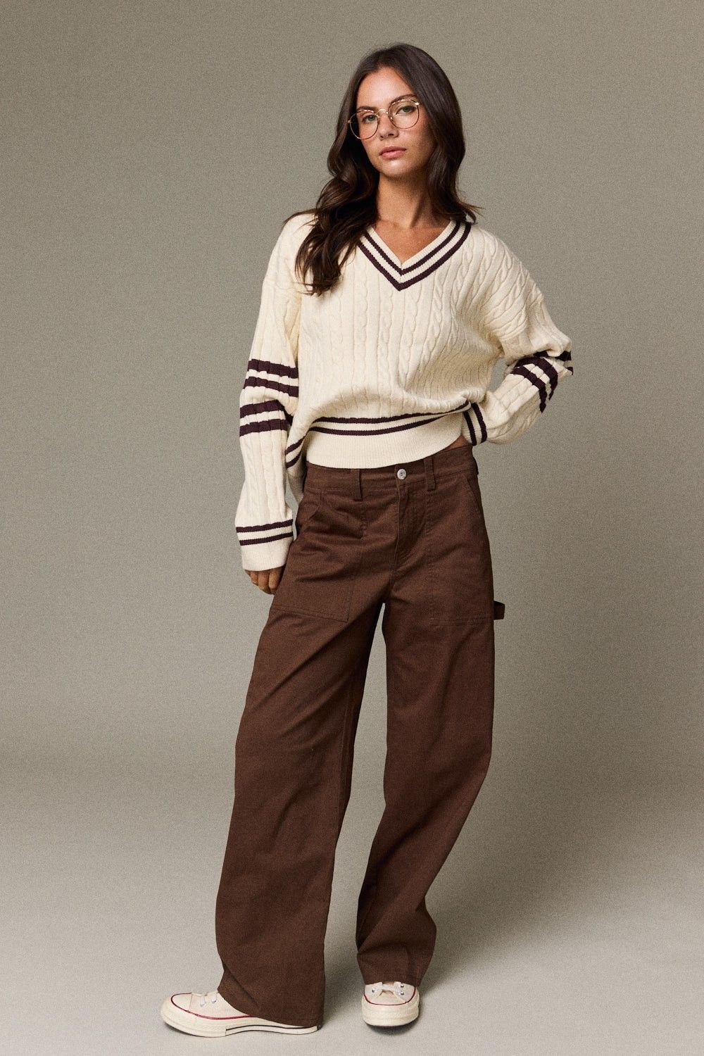 Valentina Varsity Cable Knit Sweater