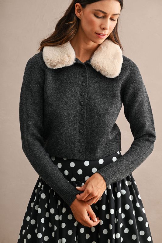 Ivy Faux Fur Collar Cardigan