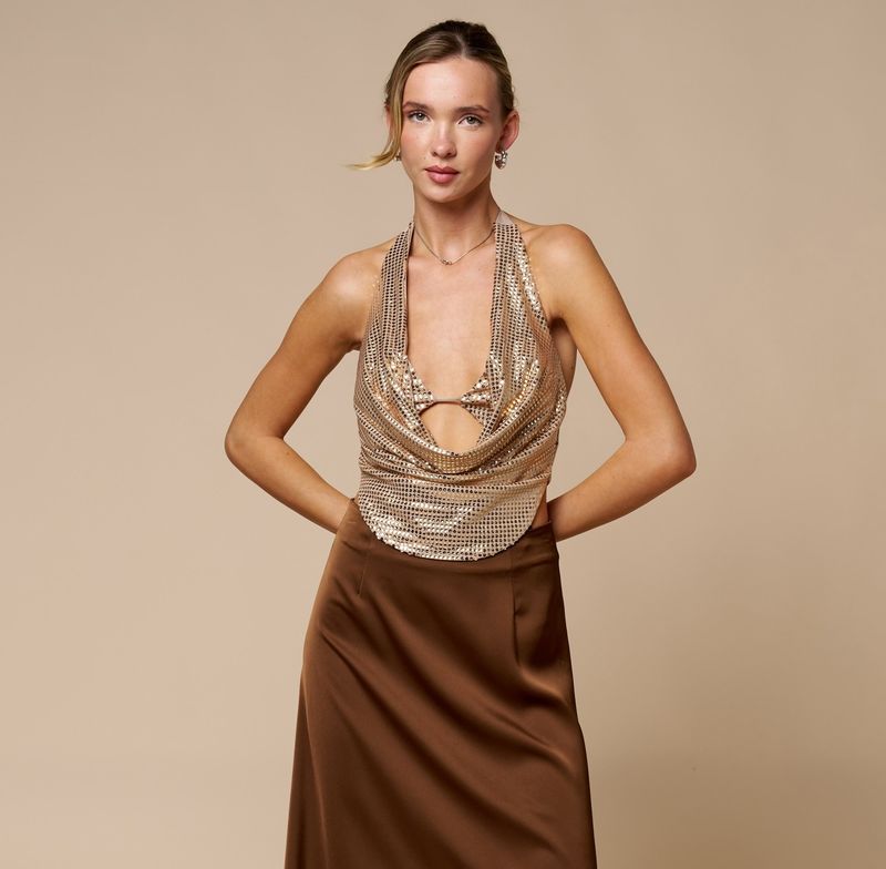 Leo sequin bralette cowl neck top
