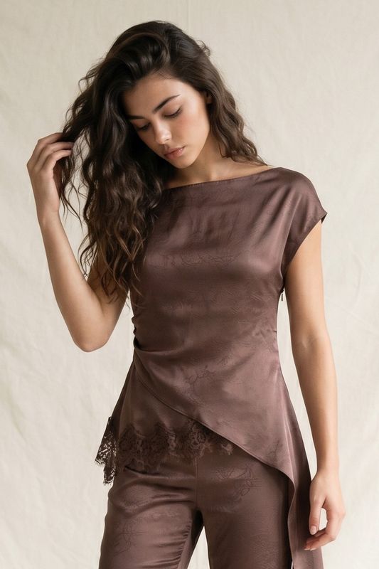 Alia Satin Asymm Lace Top