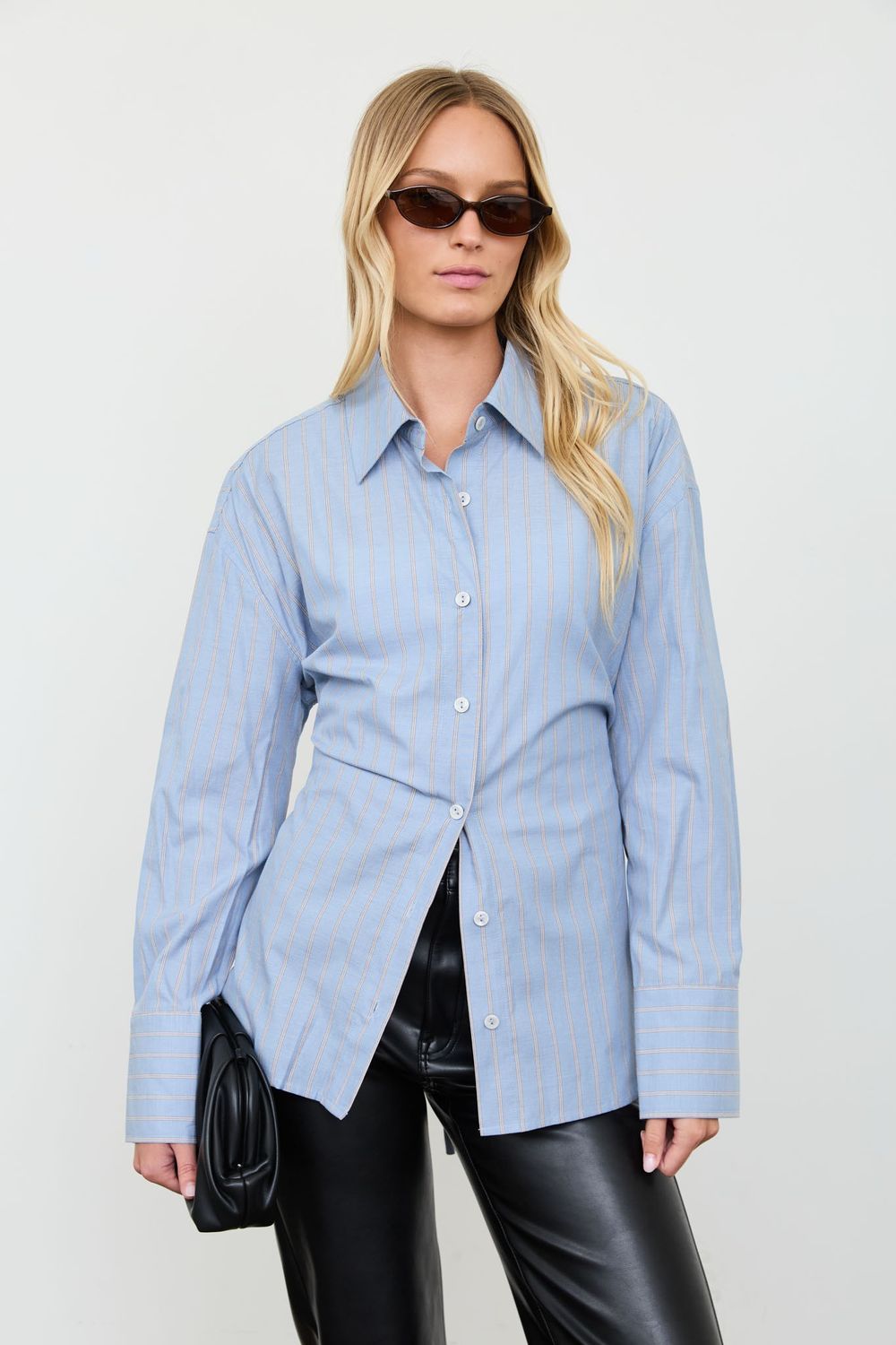 Perry Stripe Lace-Up Shirt, Colour: BLUE, Size: SMALL