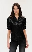 Val Faux Leather Collared Top