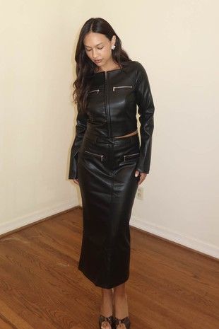 After Dark Faux Leather Midi Skirt