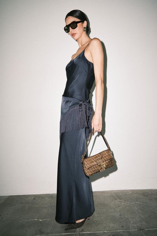 Jean Maxi  Dress W/Fringe Scarf