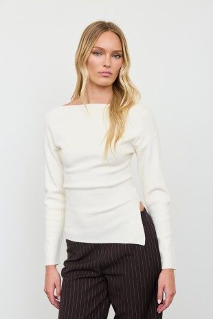 Social Hour Boat Neck Knit, Colour: CREAM, Size: SMALL