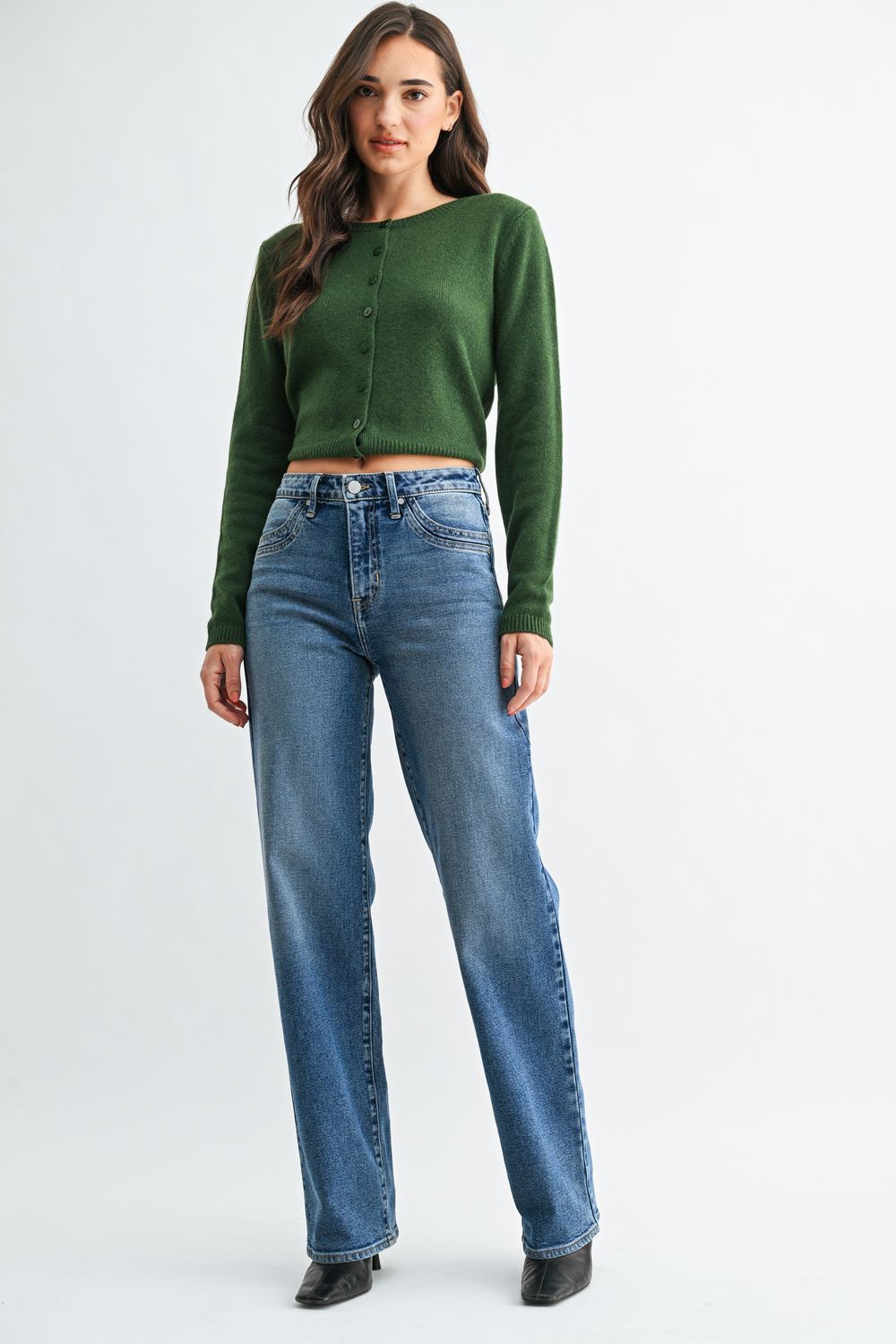 Double pocket wide leg medium wash