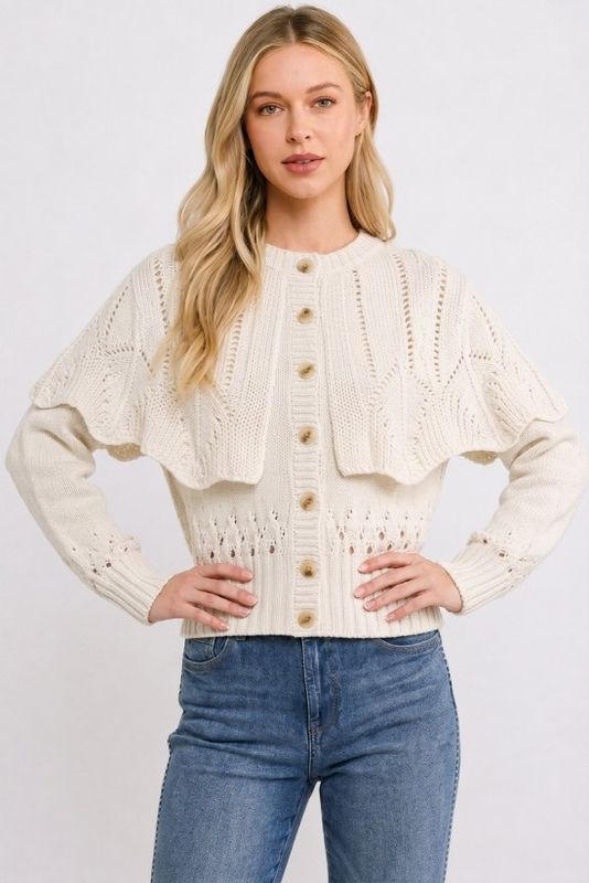 Kappa Crochet Capelet Button Cardigan
