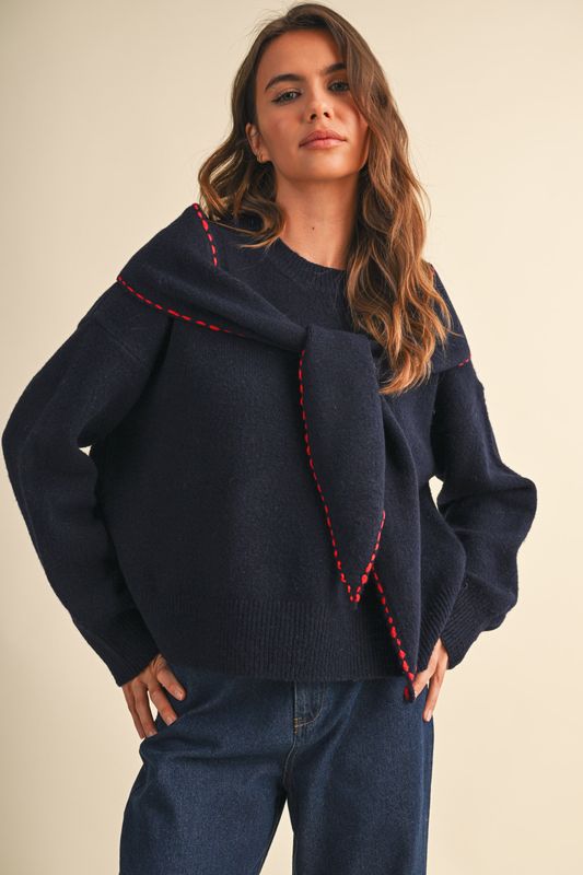 PULLOVER SWEATER WITH SCARF