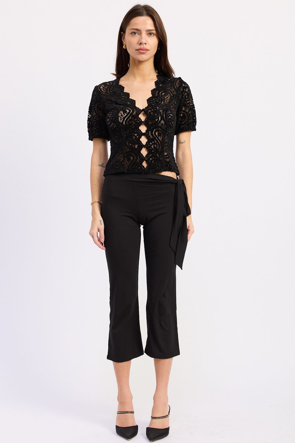 Vienna velvet mesh cap sleeve top