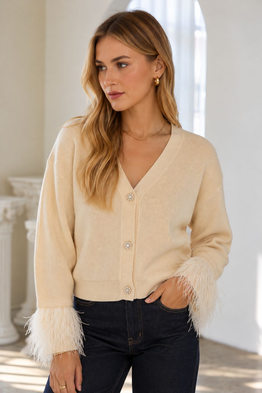 Fancy That Cardigan, Colour: CREAM, Size: XSMALL