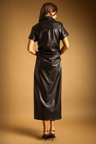 Elana Faux Leather Midi Dress