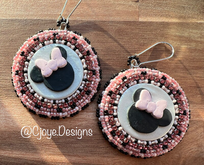 Adult- 2” Pink/Black Mouse Earrings