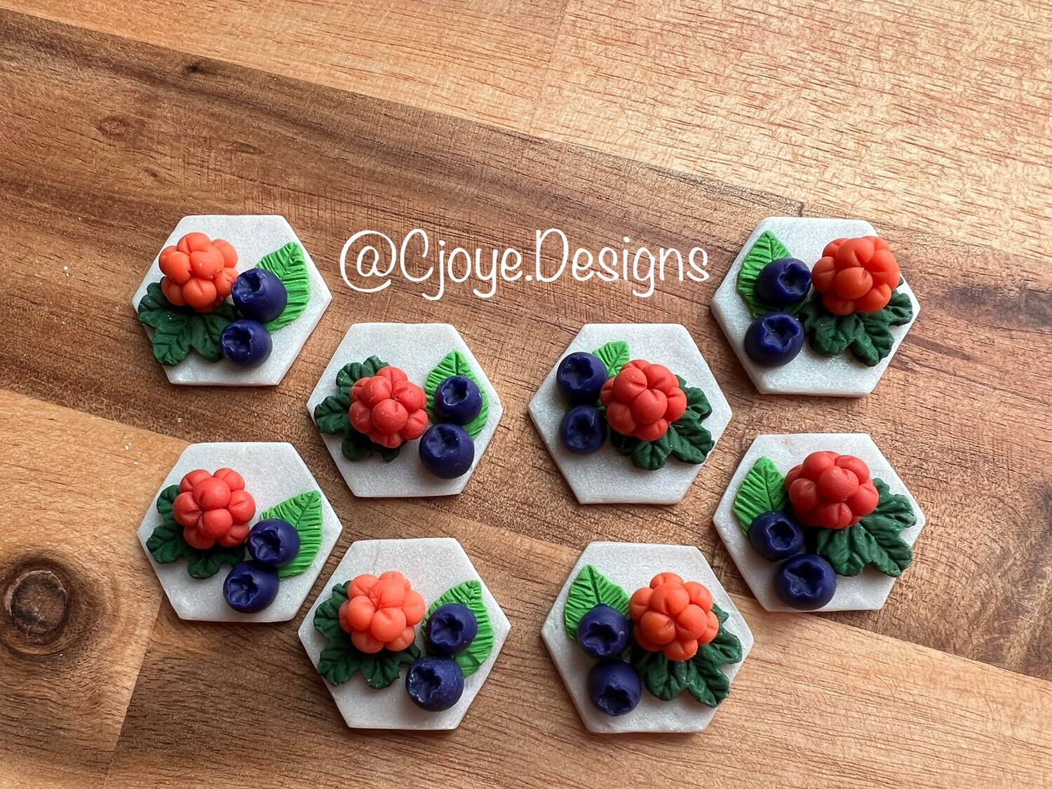 Set Of 2 - 1” Salmon Berry/Blueberry Cabachons